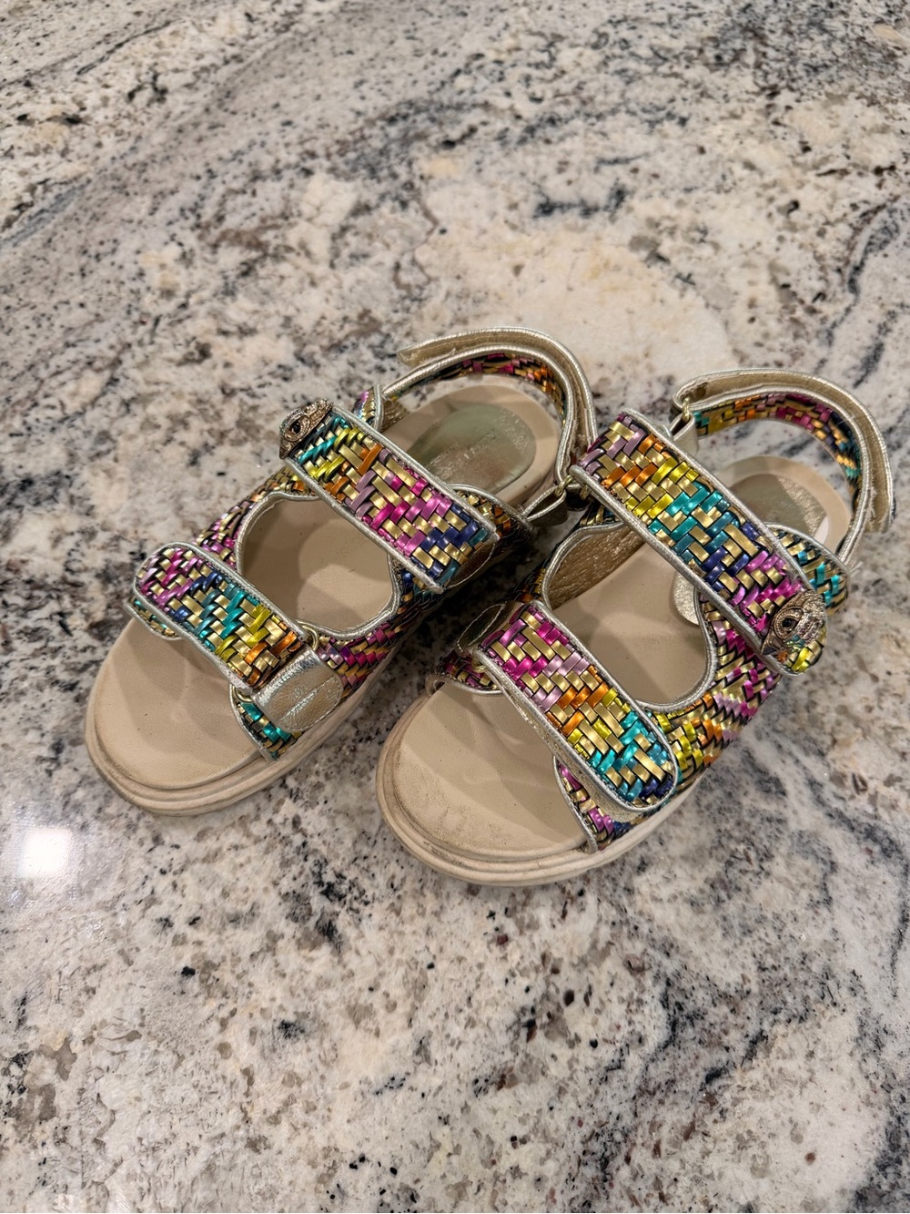 Kurt Geiger Kids Rainbow Woven Strap Sandals with Gold Trim